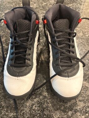 Nike Kids Air Jordan Black and White High-Top Sneakers with Red Accents